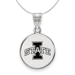 Sterling Silver Iowa State Medium Enamel Disc Necklace - 24 Inch